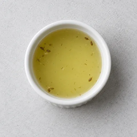 Dill pickle brine in a small white ramekin.