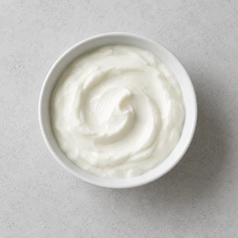 Plain whole-milk yogurt in a small white bowl.