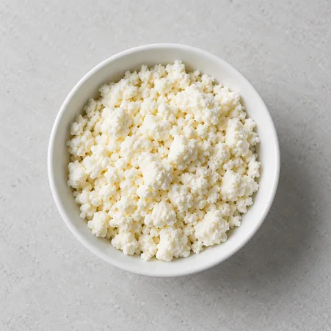 Crumbled queso fresco in a small white bowl.