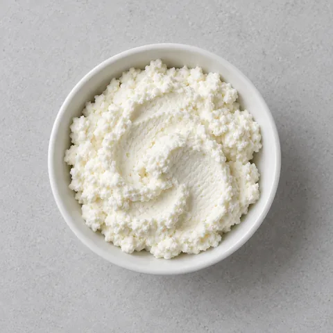 Ricotta cheese in a small white bowl.