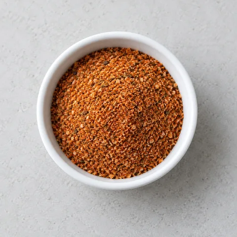 Seafood seasoning in a small white ramekin.