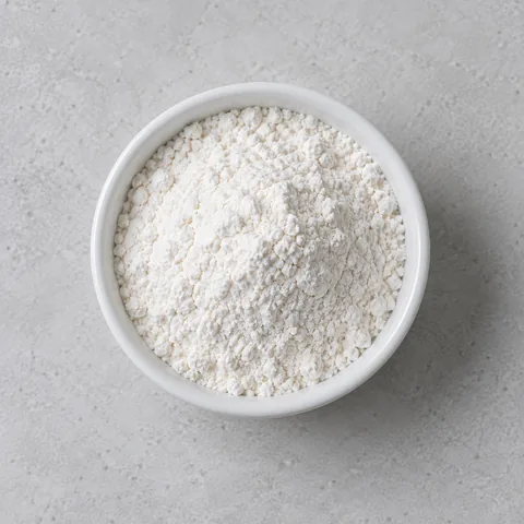 Self-rising flour in a small white ramekin.