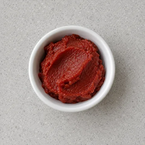 Tomato paste in a small white bowl.