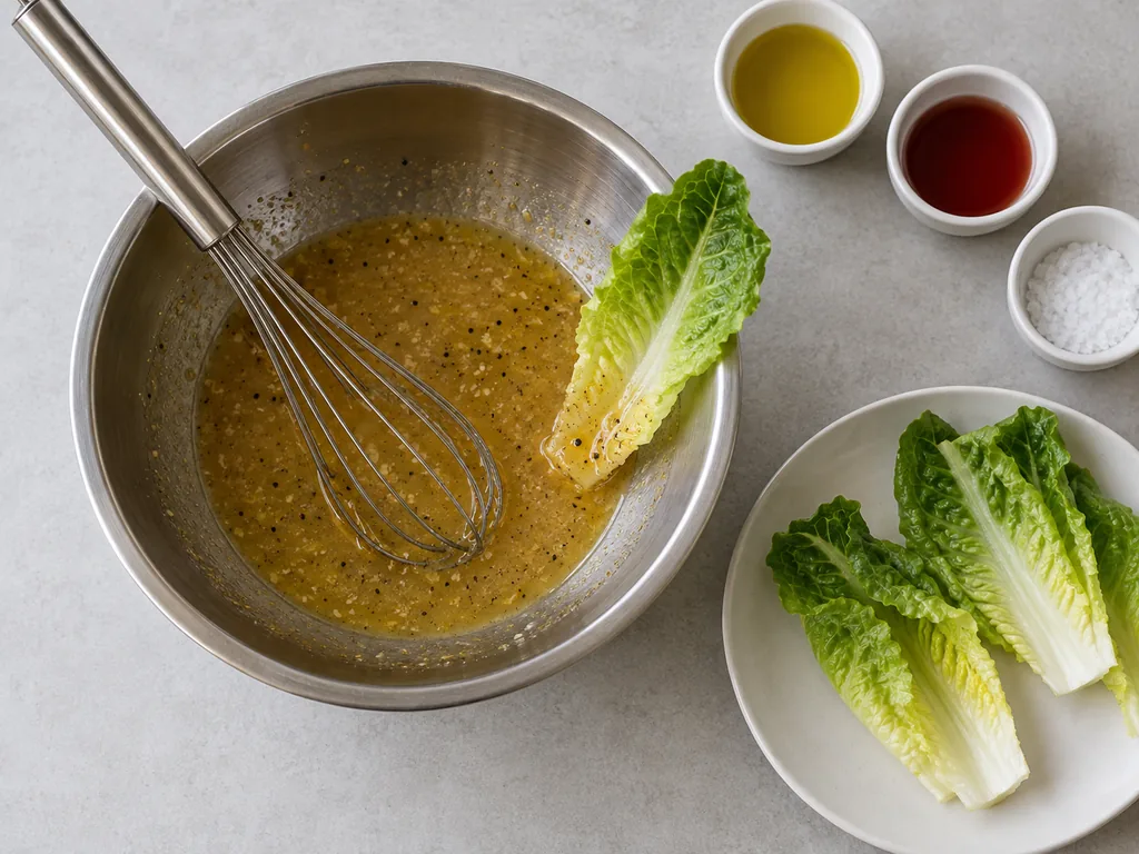 Dip a leaf and taste the vinaigrette — The vinaigrette tastes bright and balanced.