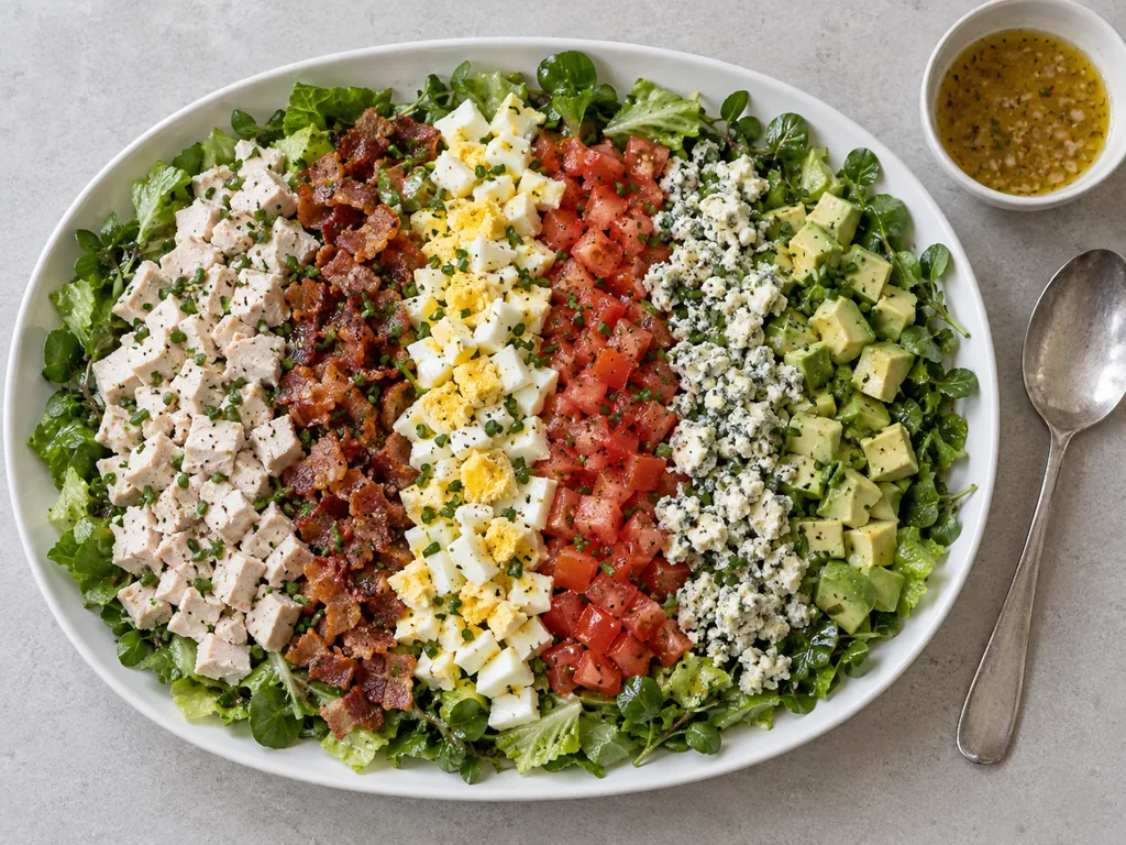 Toss the greens and arrange the salad — The salad is arranged in rows and served.