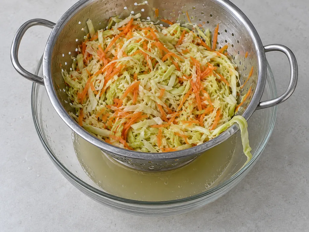 Move it all to the colander set over the bowl and let it sit until a shred folds in half without snapping and liquid pools below, about 60 minutes.