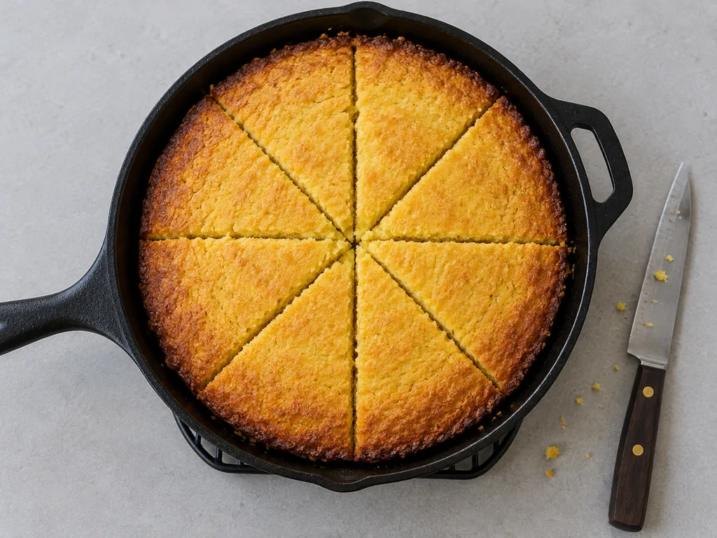 Set and rest. Cut it into 8 wedges in the skillet.