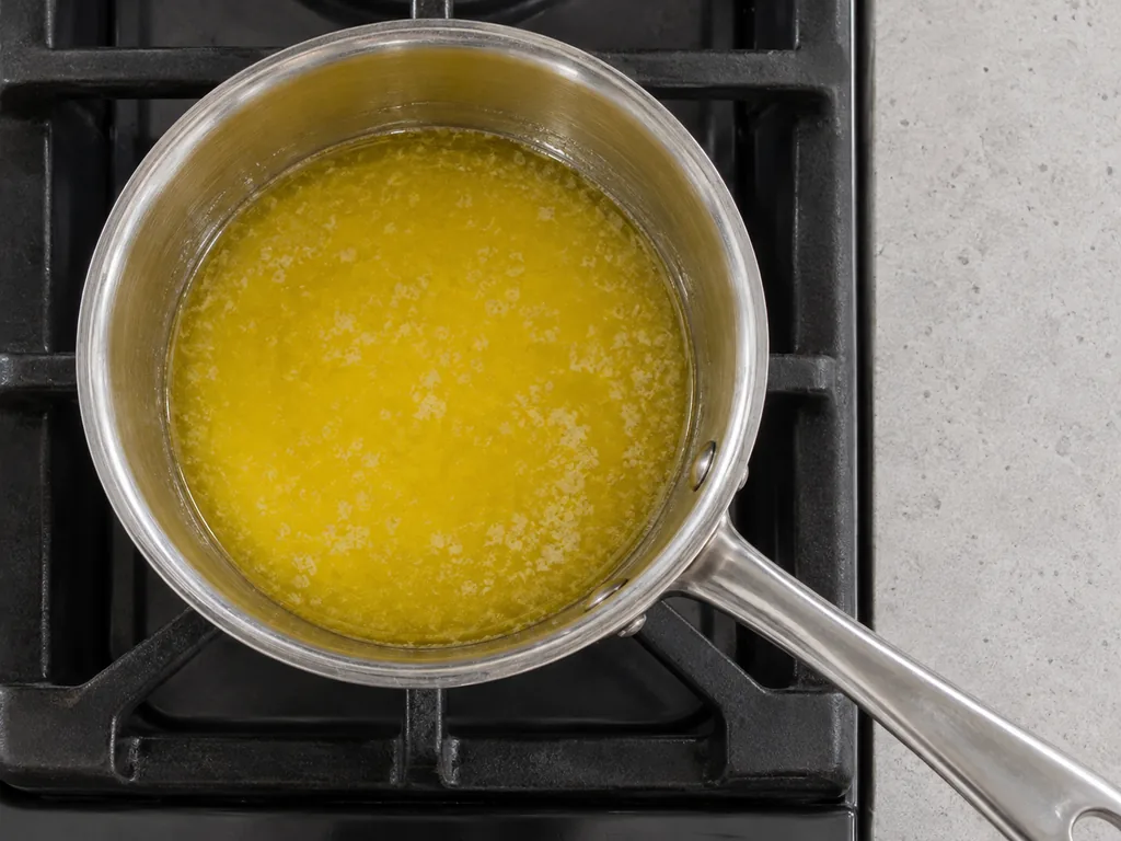 Melt the butter. The butter is fully melted and warm.