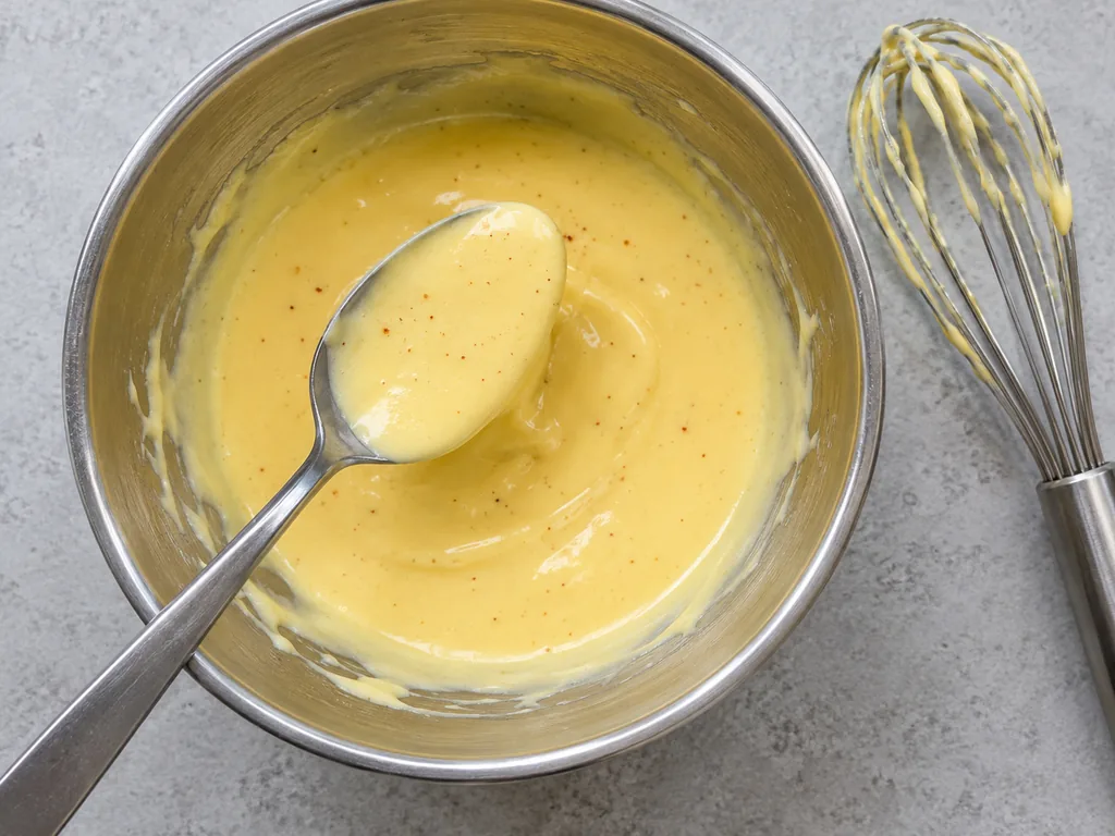 Pour in the butter. Whisk in 1/4 tsp kosher salt and cayenne pepper to taste.