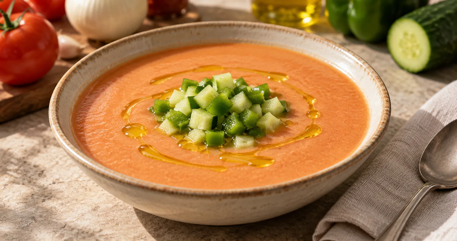 Gazpacho served ready to eat.