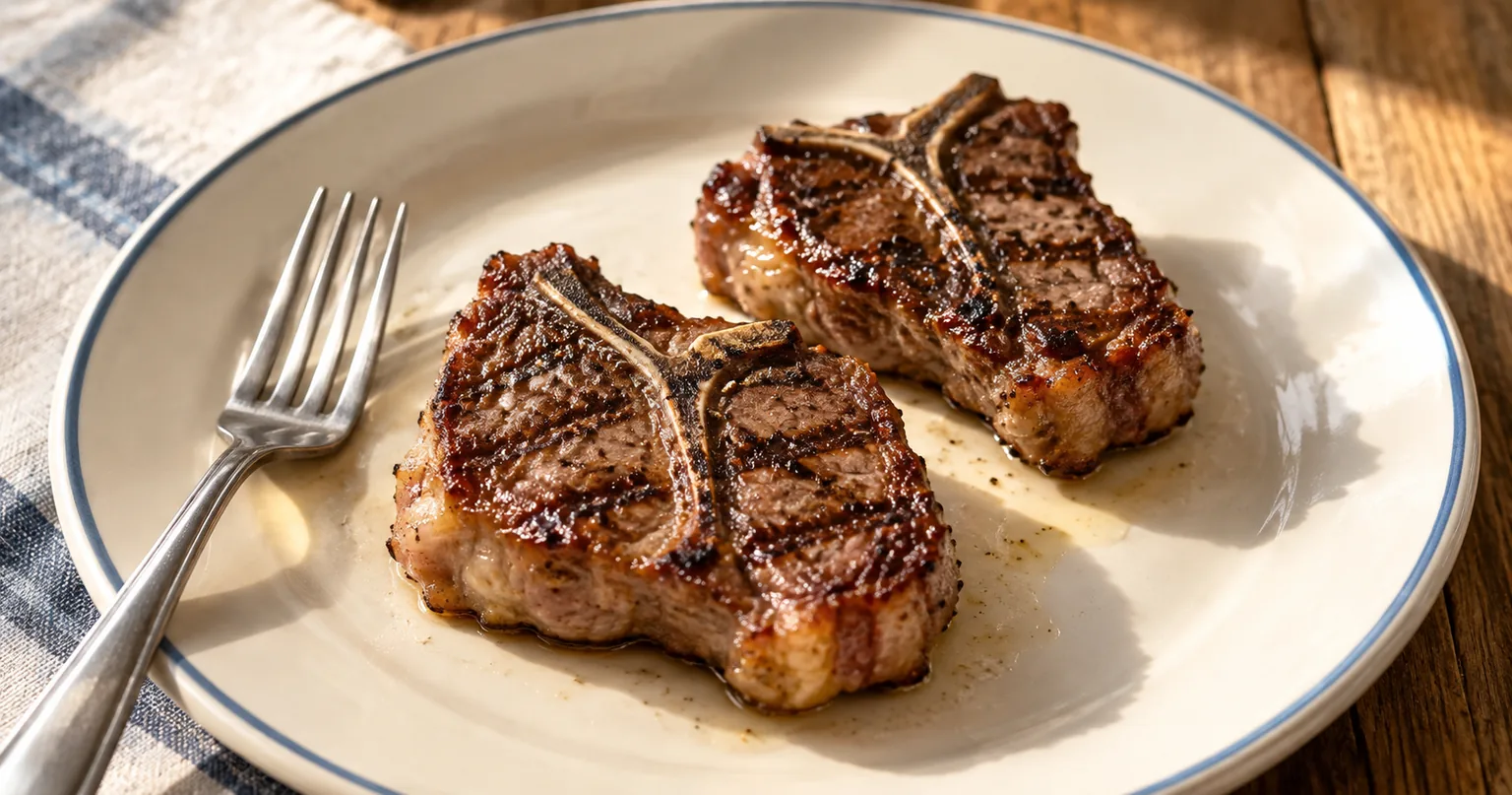 Onion-Marinated Lamb Chops served in a styled dish.