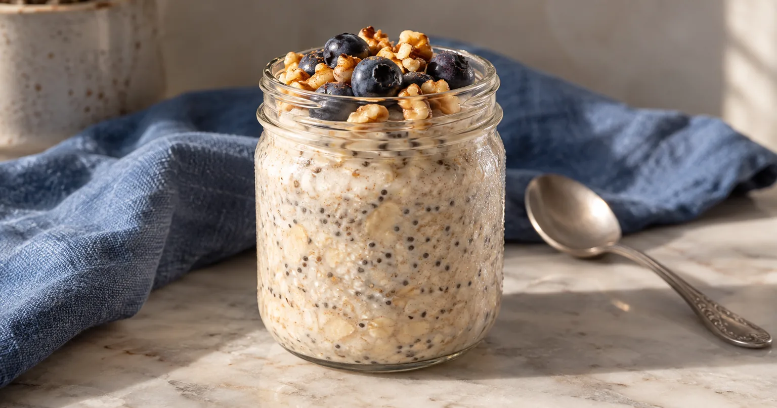 Overnight Oats served in a styled dish.