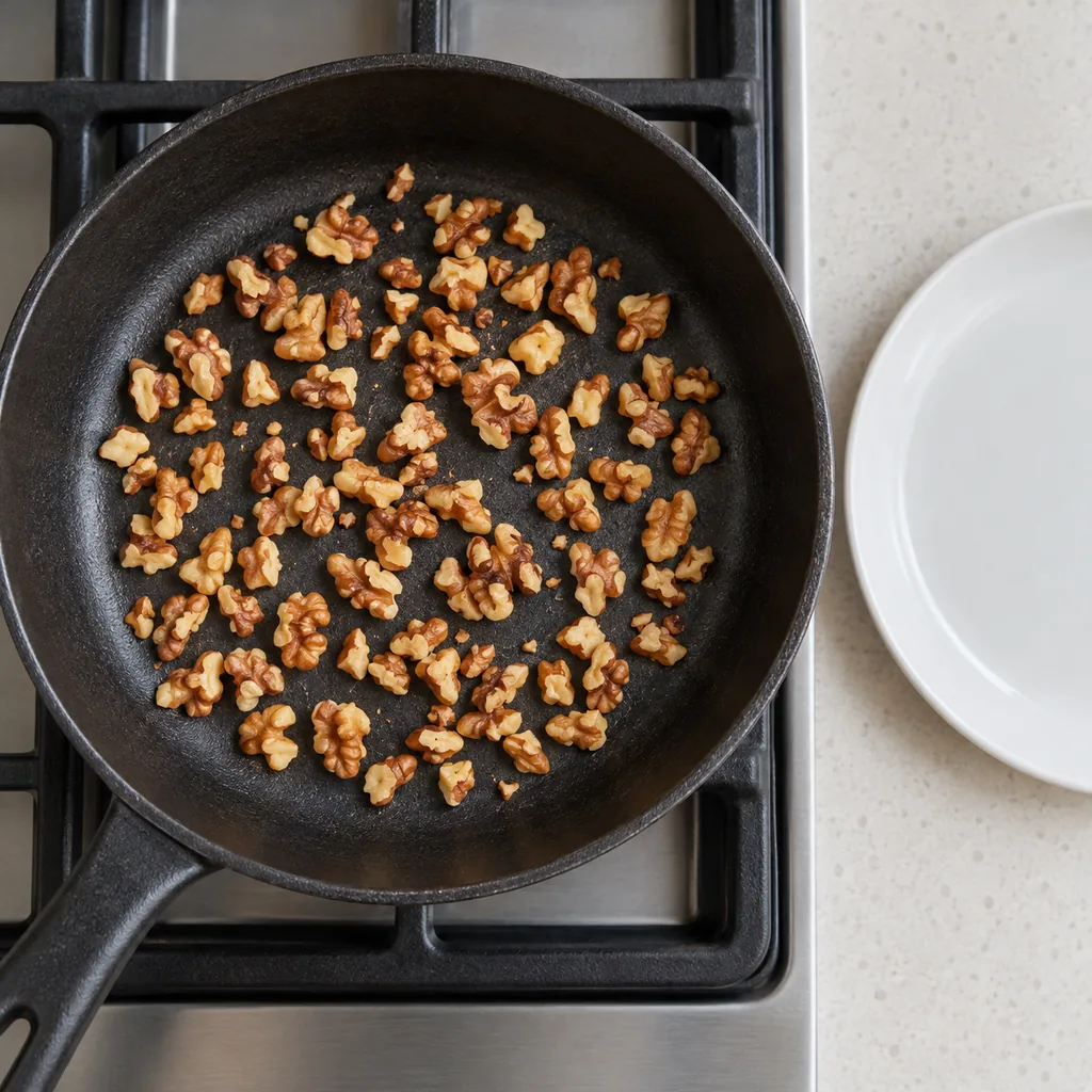 Chopped walnuts lightly toasted in a dry skillet.