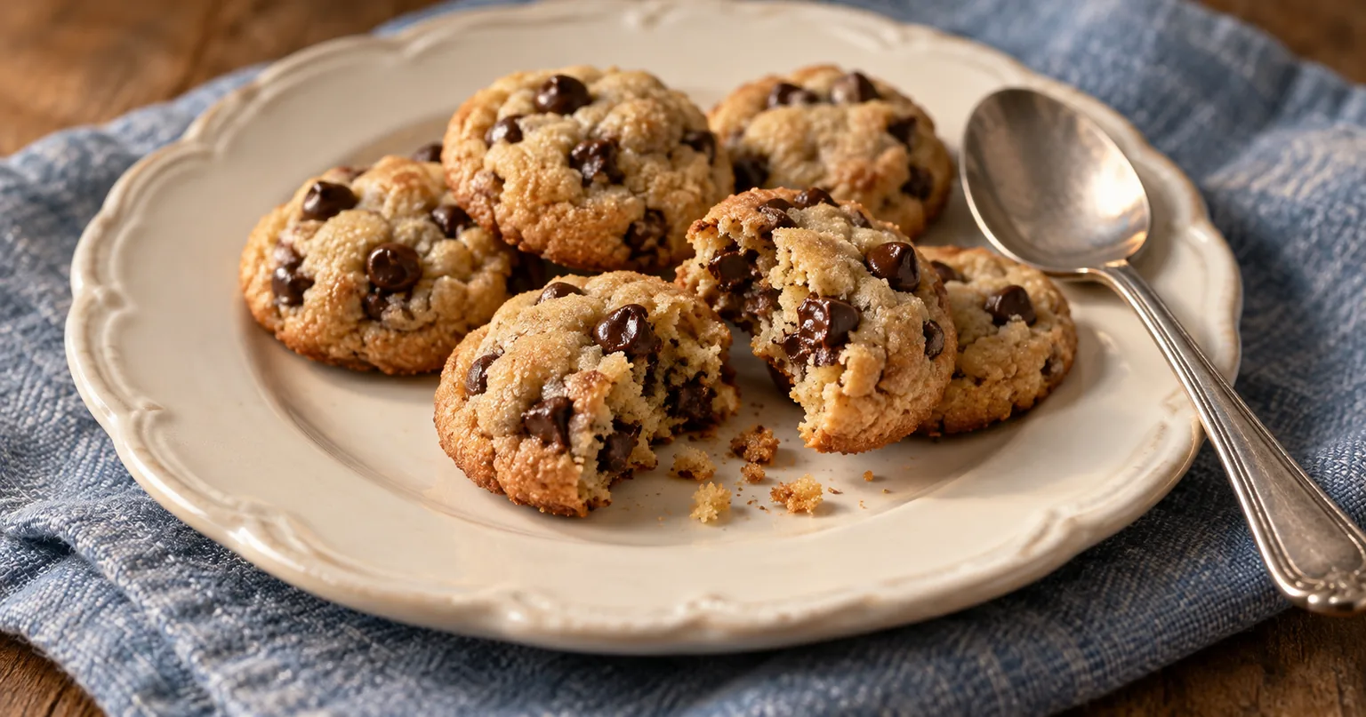 Small Chocolate Chip Cookies served in a styled dish.