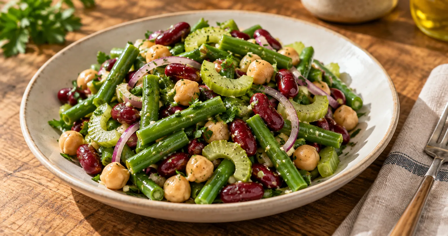 Three bean salad served ready to eat.