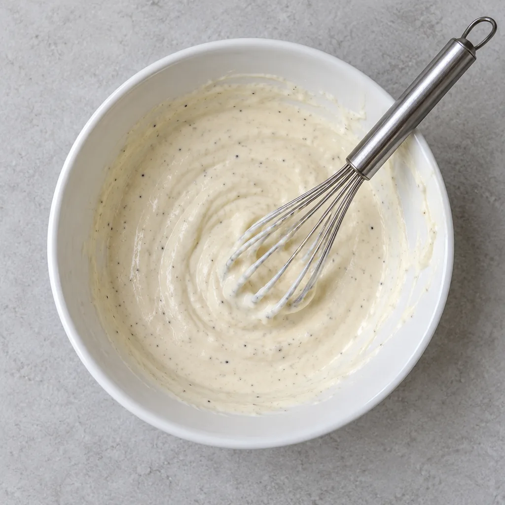Smooth mayonnaise and yogurt dressing whisked with lemon, honey, salt and pepper.