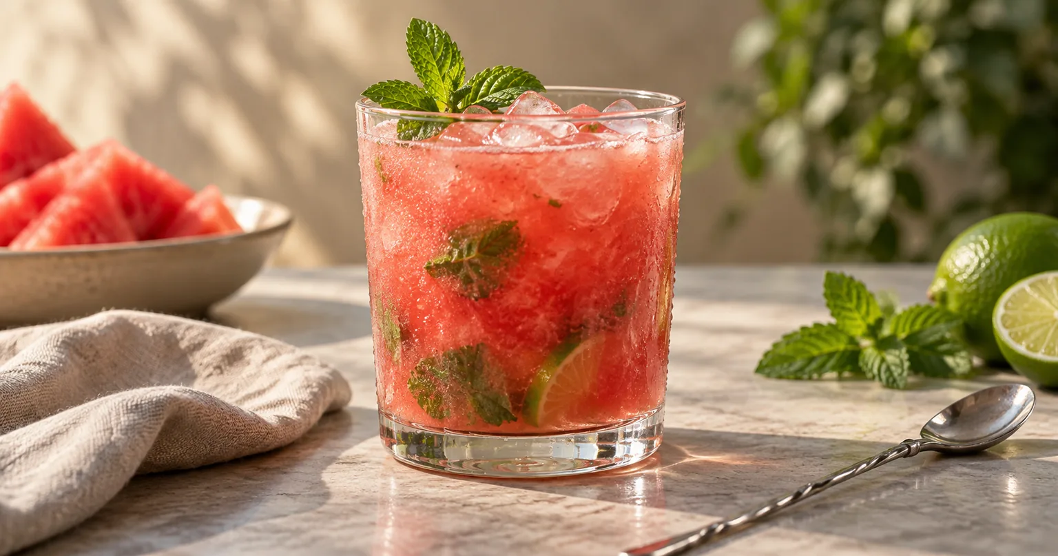 Watermelon and Mint Cooler served in a styled dish.