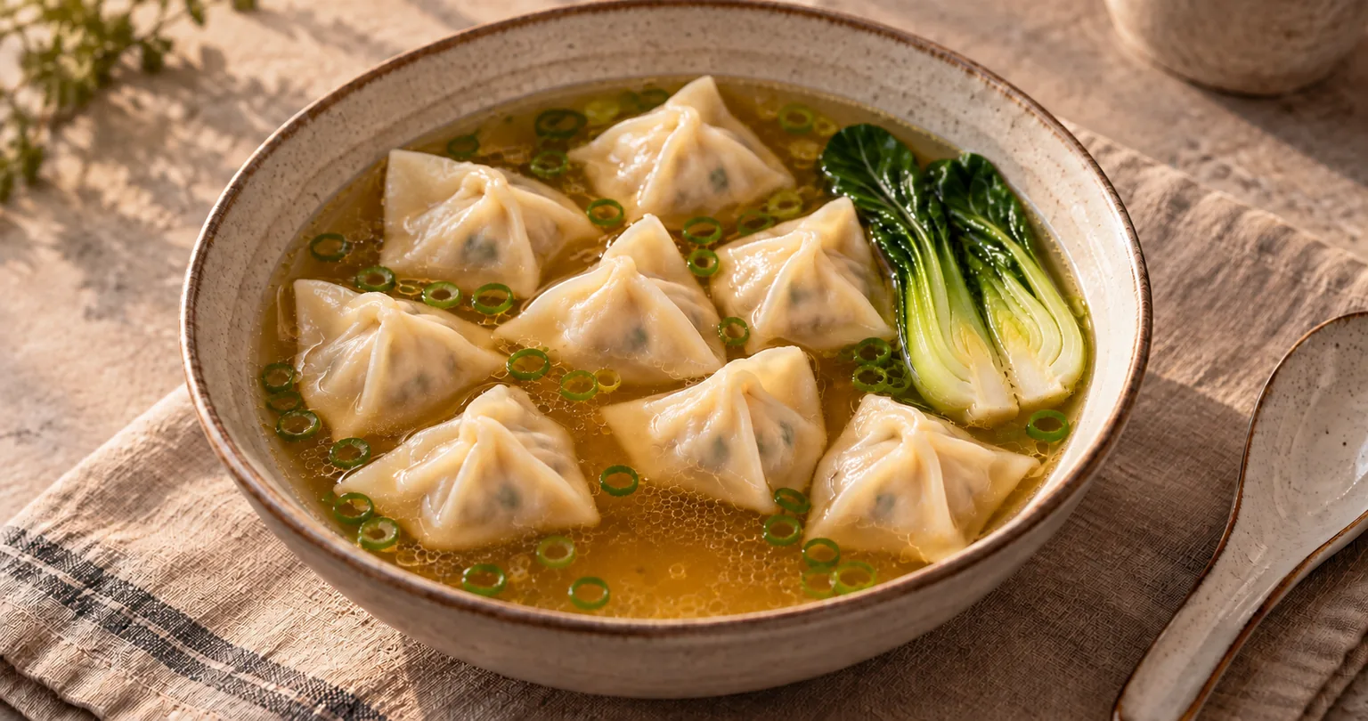 Wonton soup served ready to eat.